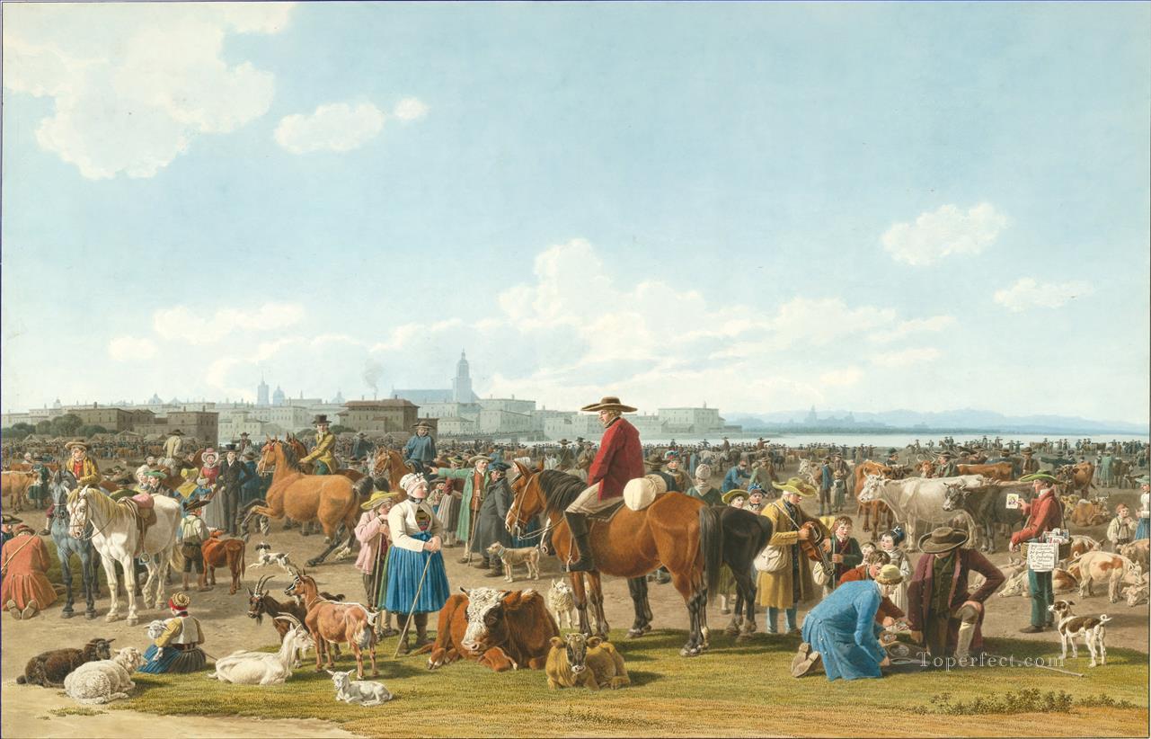 Wilhelm von Kobell Cattle Market before a Large City on a Lake 1820 Oil Paintings
